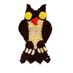 Crochet Wall Hanging Owl Decor Handcraft Vintage Bohemian Retro Nature Folk Art